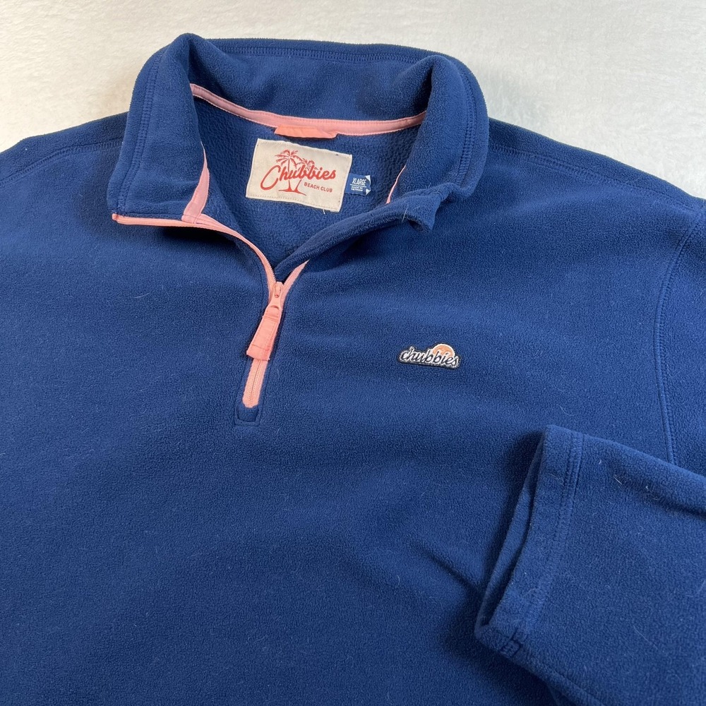 Chubbies Beach Club Fleece 1/4 Zip Pullover Mens XL Blue Mock Neck Sweatshirt‎